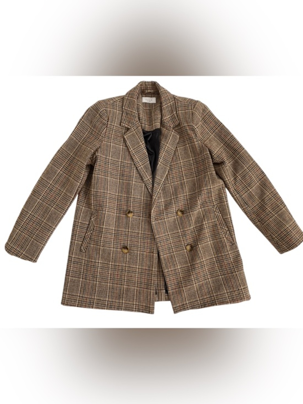 Sage oversized Double-Breasted Plaid Blazer in Brown and Black
